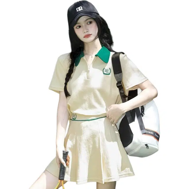 水中花 夏装简约时尚网球服休闲时尚运动短裙裙装套装 女款