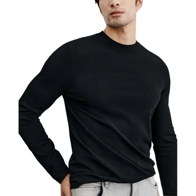 丹宁哲学 抑菌舒适纱线纯色常规长袖半高领修身型套头针织衫 男款