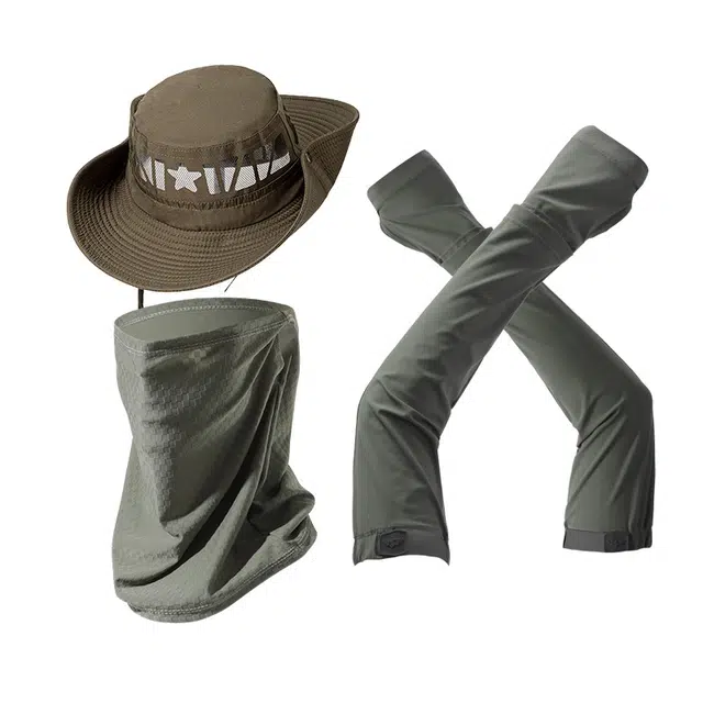 俞兆林 速干透气登山帽子夏季爬山徒步旅游户外钓鱼大帽檐遮阳太阳帽防晒面罩沙漠防沙护颈围脖套冰丝袖套护手臂套装 轻薄款 渔夫帽 男款