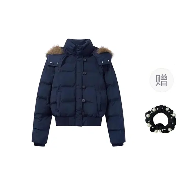 雾闪闪 可脱卸帽毛领外套冬季短款棉服 女款