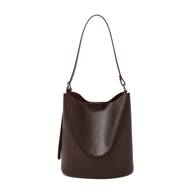 纳兰杜 高级感复古水桶包极简休闲通勤慵懒风小众品牌 牛皮拼合成革 斜挎单肩包 小号 女款 咖色