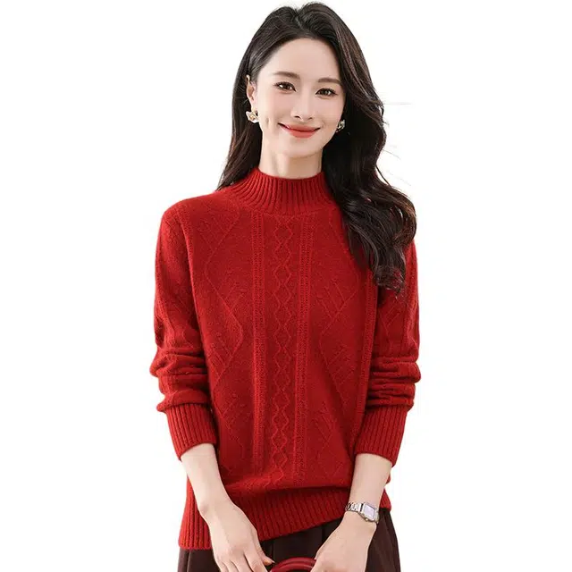 恒源祥 半高领纯色套头时尚百搭显瘦长袖打底羊绒衫 女款
