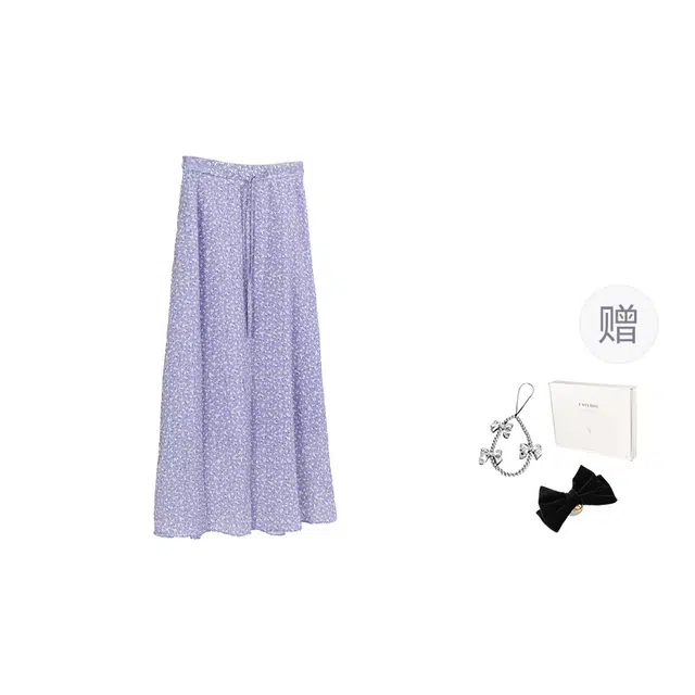 法儿家 丁香花境夏季韩系碎花包臀半身休闲长裙 女款