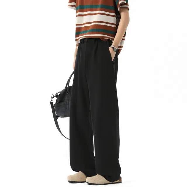 图兰朵 美式复古高街基础款纯色简约阔腿弯刀裤高级感中腰垂感显高显瘦柔软亲肤舒适运动裤通勤直筒西装裤 男女同款