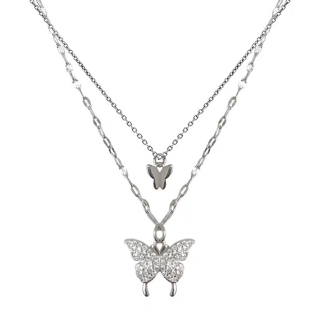【爆闪|好运福蝶】 琉堇 双层蝴蝶 轻奢精致小众高级感足银锁骨链 温柔森系甜美可爱气质优雅纯银颈链 日常通勤时尚百搭 锆石 项链 女款