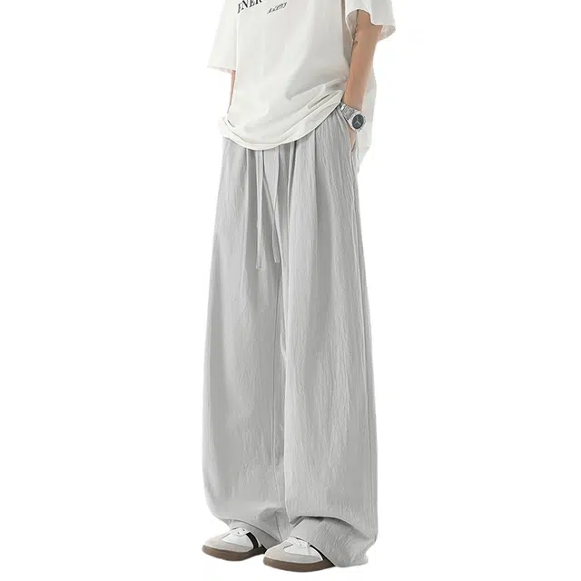 加荣 纯棉裤子夏季潮牌宽松垂感透气直筒裤日系复古多巴胺运动裤松弛慵懒风阔腿裤纯色简约基础款新中式休闲裤 男女同款