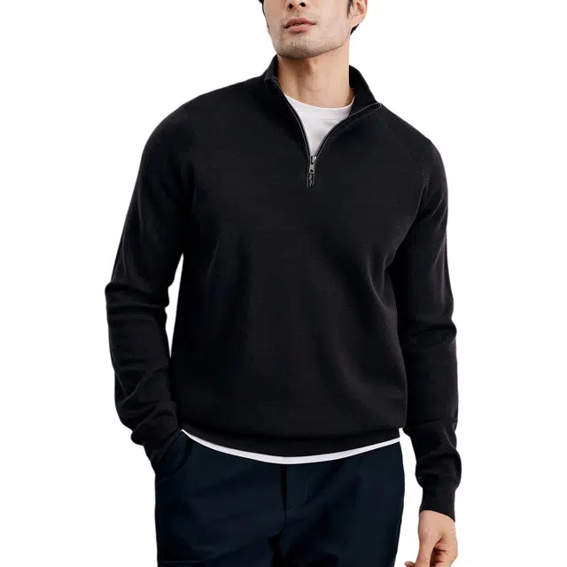 丹宁哲学 加厚款半开襟立领纯色常规长袖宽松型套头针织衫 男款