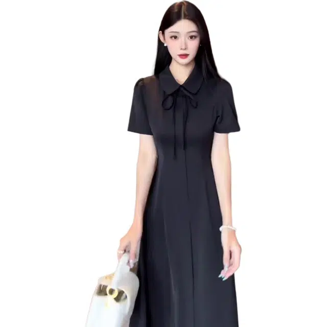 敲模女孩 甜酷风气质正肩掐腰蝴蝶结高级感绝美独特短袖连衣裙 女款