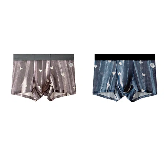 潞优野 冰丝凉感宽松大码青年四角裤头爱心印花时尚抑菌平角内裤 男款