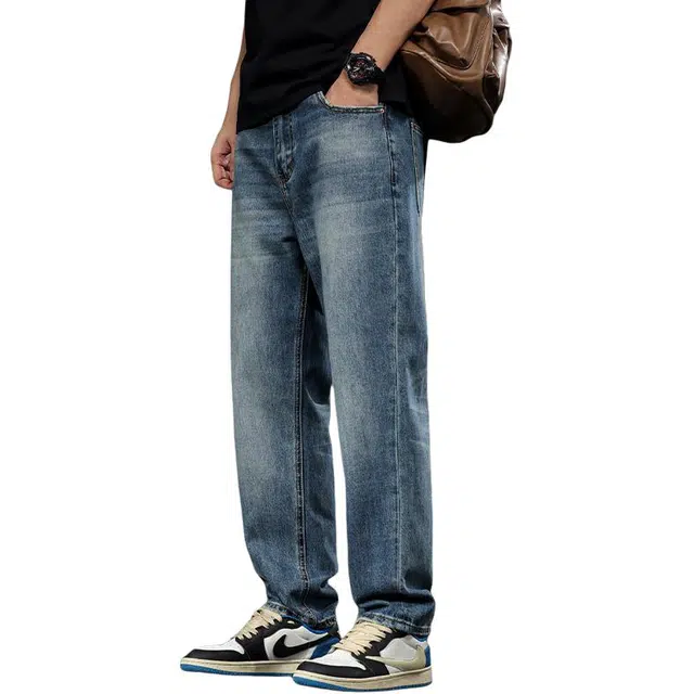 潮人榜 美式潮牌复古水洗直筒裤男款夏季宽松阔腿休闲裤男士牛仔裤 男女同款