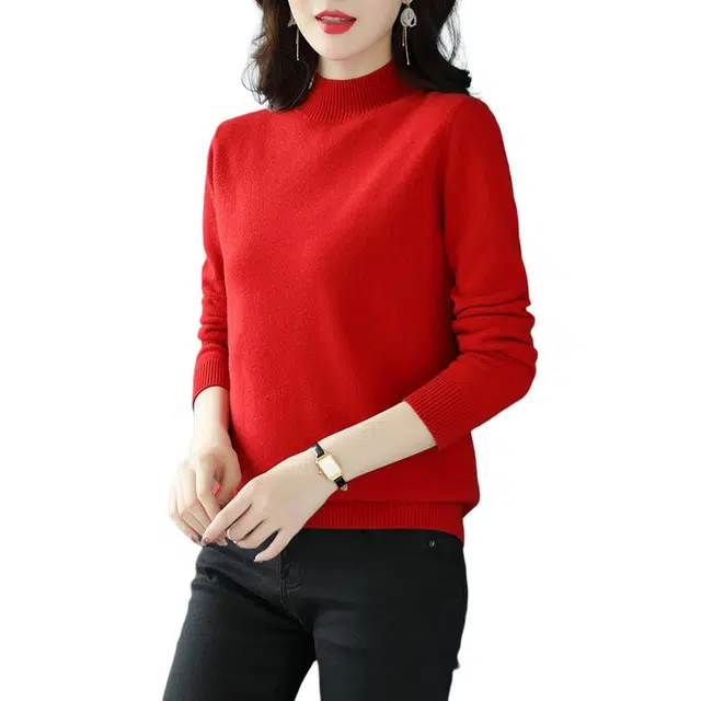 恒源祥 优雅气质时尚纯色半高领长袖打底羊毛针织衫 女款