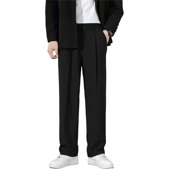 加菲猫 基础款简约休闲裤高级感垂坠感纯色百搭宽松直筒西装裤 男女同款