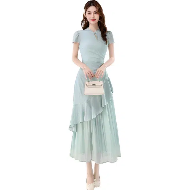 沐晓欣 气质舒适优雅温柔百搭短袖连衣裙 女款