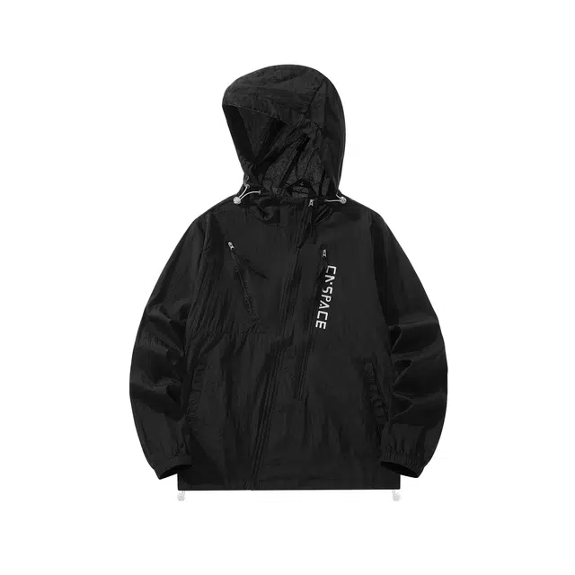 中国航天 凉感科技吸湿排汗薄款户外运动训练跑步皮肤衣开衫休闲宽松纯色连帽 超轻透气防紫外线防晒服 男女同款