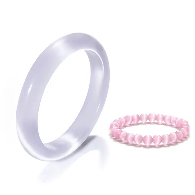 【精选高品质】 岁月静好 芋泥波波繁花似锦套装一步一响古典新中式冰透平安镯优雅百搭#好运 玻璃猫眼 手镯 男女同款情侣款