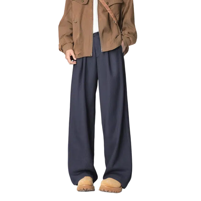 图兰朵 美式高街复古基础款简约阔腿弯刀裤高级感纯色中腰垂感显高显瘦柔软亲肤舒适运动裤通勤直筒无性别主义西装裤 男女同款