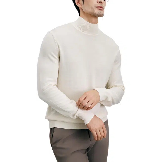 丹宁哲学 百搭可机洗美丽诺羊毛纯色常规长袖不可翻高领宽松型针织衫 男款