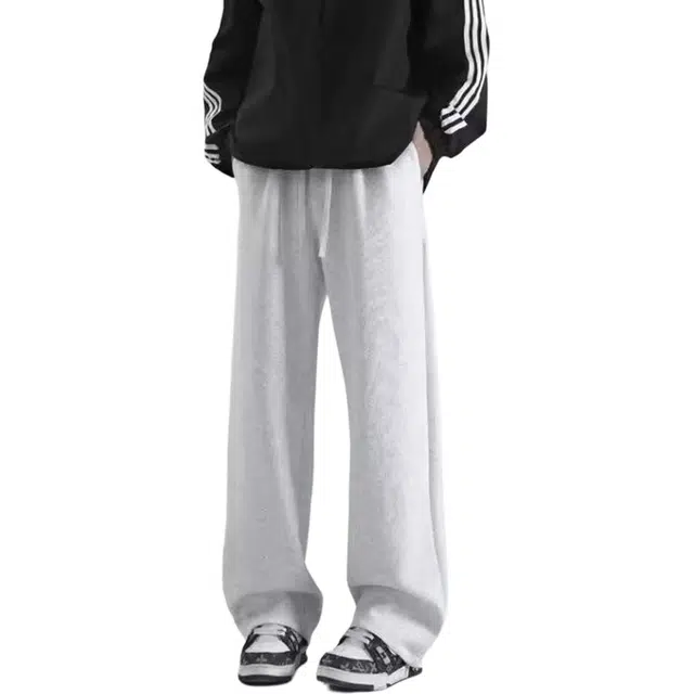 徐百货 美式潮牌简约高级感夏季垂感休闲宽松卫裤情侣阔腿直筒裤子针织运动裤 男女同款