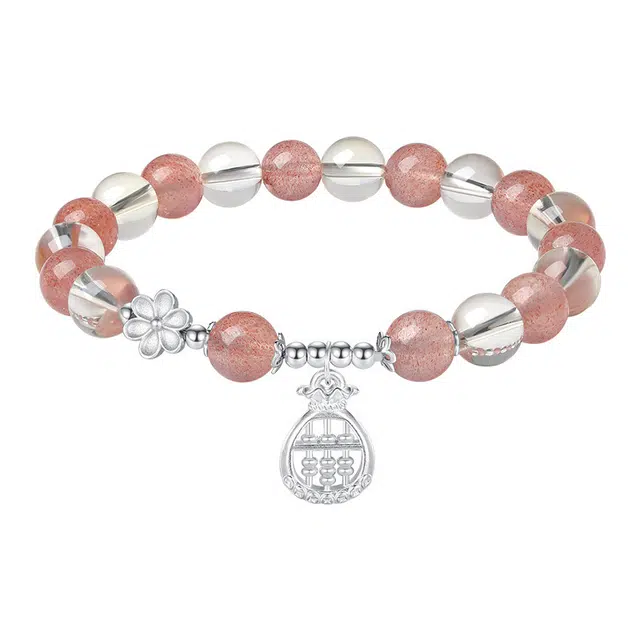 【财源滚滚 富贵吉祥】 优奕芳 聚财纳福 日常风格  高级感满满 中式算盘 精致百搭天然 草莓晶 手串 女款