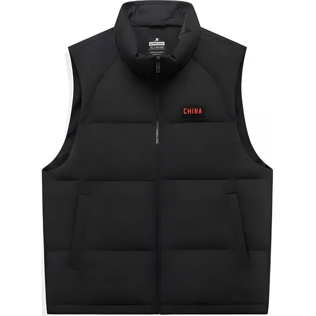 特步 篮球系列运动生活系列 字母拉链立领舒适透气休闲羽绒服 男款 正黑色