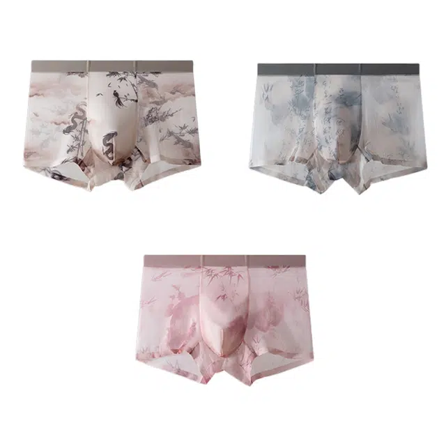 潞优野 古风网纱冰丝四角裤抑菌凉感微透明宽松大码平角内裤 男款