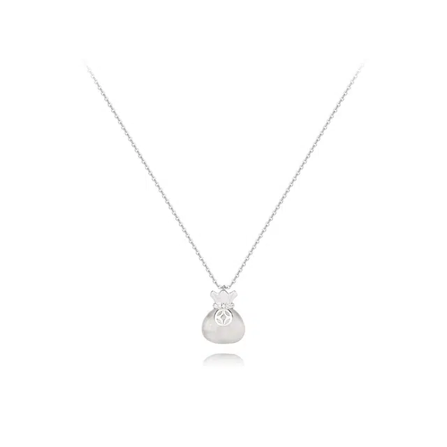 【纯银999】 六桂福珠宝 转运福袋 经典百搭小众设计轻奢精致高级感简约时尚学生日常通勤约会温柔气质可调节锁骨链 足银 项链 女款