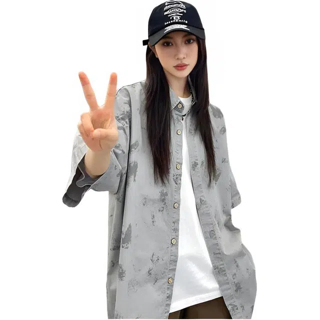 左岸 美式休闲风百搭时尚潮流气质个性扎染日常通勤户外活动宽松舒适透气吸汗冰爽帅气潮牌短袖衬衫 男女同款