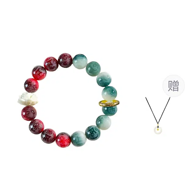 嫒柯 新中式国潮文玩佛珠小众轻奢高级感设计九子离火转运珠招财纳福平安喜乐#好运 白玉菩提 手串 男女同款情侣款