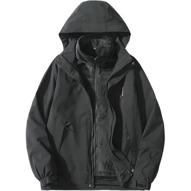户外潮流长袖连帽三合一加厚运动外套 冲锋衣 男款