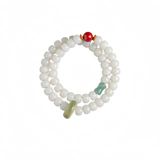 子婳 多圈文玩盘玩佛珠平安喜乐复古国风精致跑环时尚优雅手饰 白玉菩提 手串 男女同款情侣款