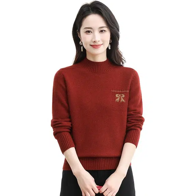 恒源祥 简约时尚休闲圆领纯色套头打底羊绒衫 女款