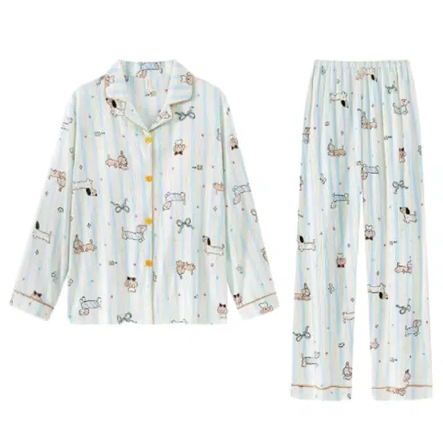 俏韵 翻领卡通春秋季云朵棉舒适长袖长裤甜美可爱薄款家居服可外穿睡衣套装 女款