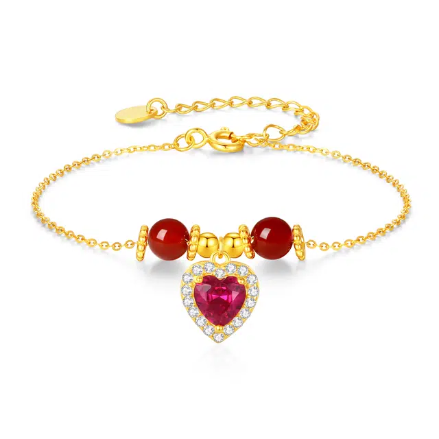 潮宏基 爱心  温柔甜美有气质轻奢显白好运天然 玛瑙 手链 女款