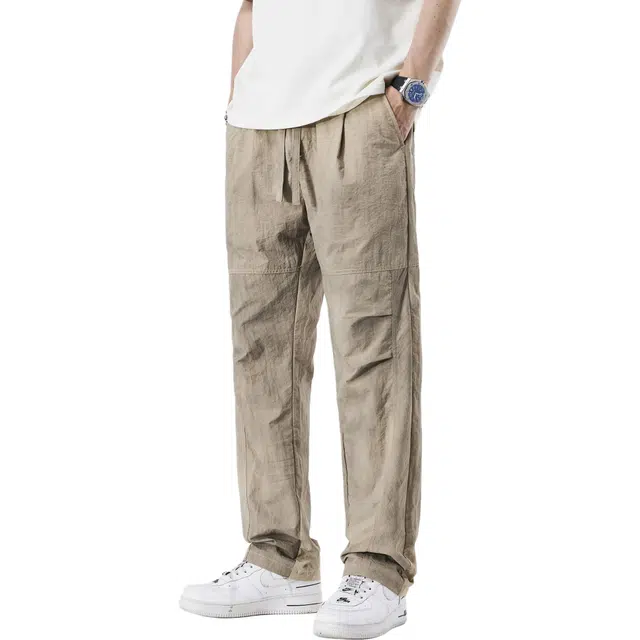 瑞梵帝斯 夏季美式薄款痞帅户外速干褶皱设计做旧阔腿宽松高腰简约时尚显高显瘦直筒工艺青春流行裤拖地裤男生休闲裤 男款