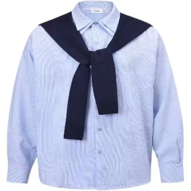 零氏 可拆卸披肩蓝条纹百搭长袖衬衫 男女同款