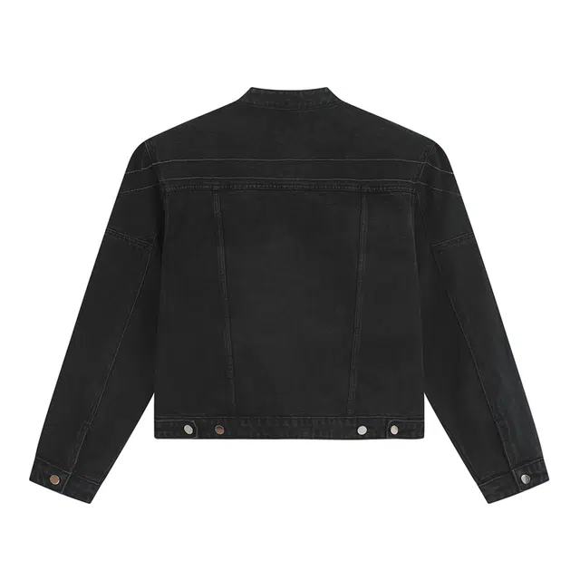 唐启 美式短款牛仔外套高级感痞帅发型师潮牌男装垫肩立领夹克 男女同款