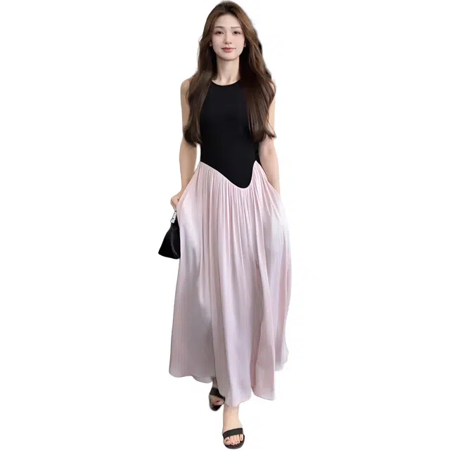 水中花 午茶小调气质感褶皱无袖连衣裙 女款