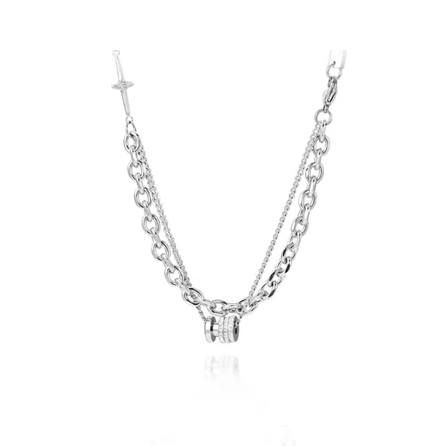 奥斯坦汀 双层小蛮腰星芒 潮流简约锁骨链 钛钢 项链 男款