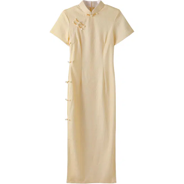 笔杏 新中式改良旗袍复古日常可穿气质高级感不带内衬学院休闲风短袖连衣裙 女款