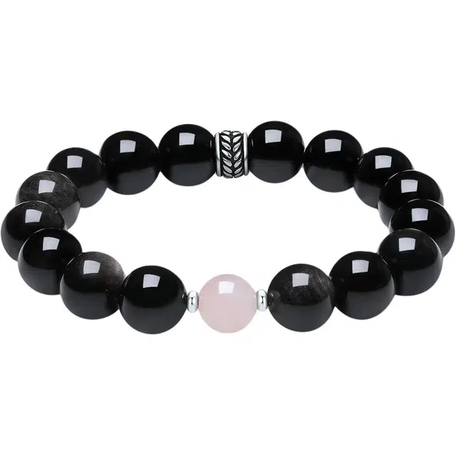 翠雅金楼 时来运转国潮转运珠手链一对 甜蜜饰爱恋告白简约时尚百搭高级感 粉晶黑粉配对水逆退散#好运芙蓉石 黑曜石 手串 男女同款情侣款