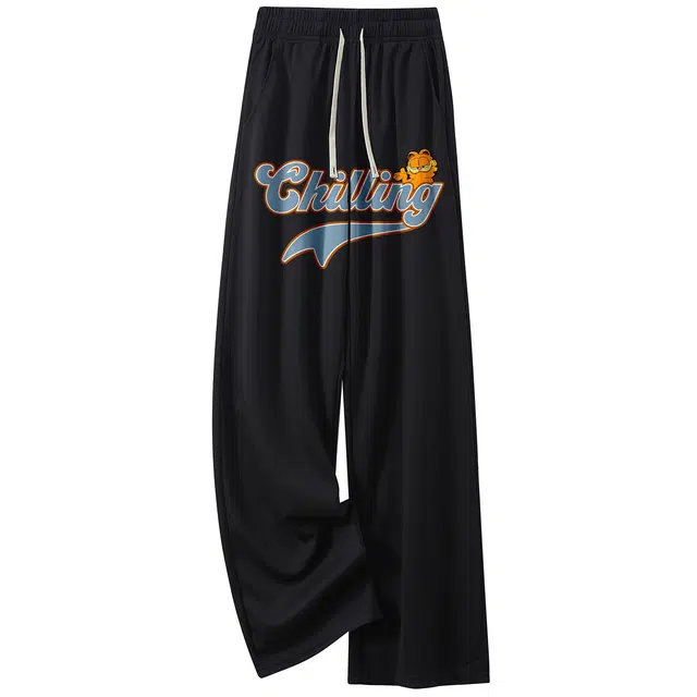 加菲猫家族 高级感美式潮流设计慵懒轻熟风韩系街头城市通勤卡通动漫字母撞色印花垂感直筒阔腿百搭宽松舒适休闲裤 男女同款