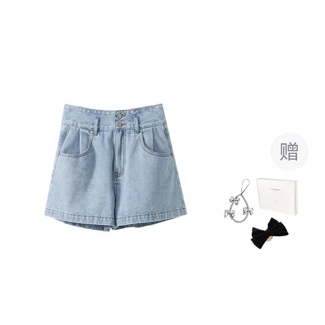 法儿家 海盐双扣夏季韩系小个子高腰显瘦休闲牛仔短裤 女款