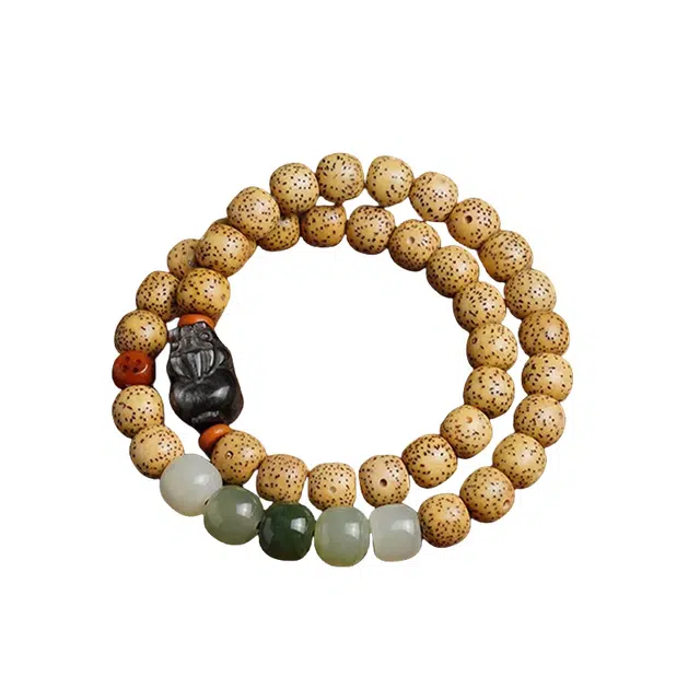 宣华意 【珍藏级】精品陈籽手持黑曜石招财貔貅配饰文玩正品念佛珠盘玩 星月菩提 手串 男女同款情侣款