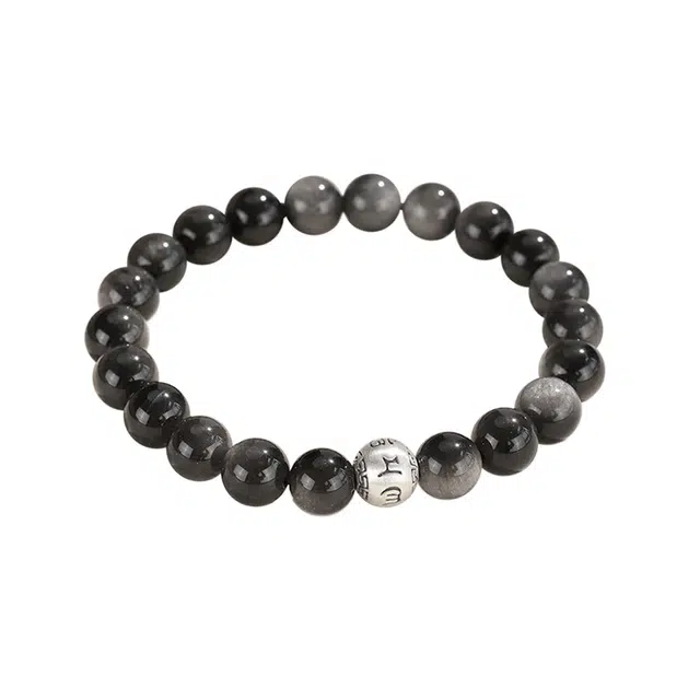 周百福 六字箴言 新中式国潮复古转运珠招财纳福文玩念珠佛珠小众百搭真言可调节 好运 黑曜石 手串 男女同款情侣款