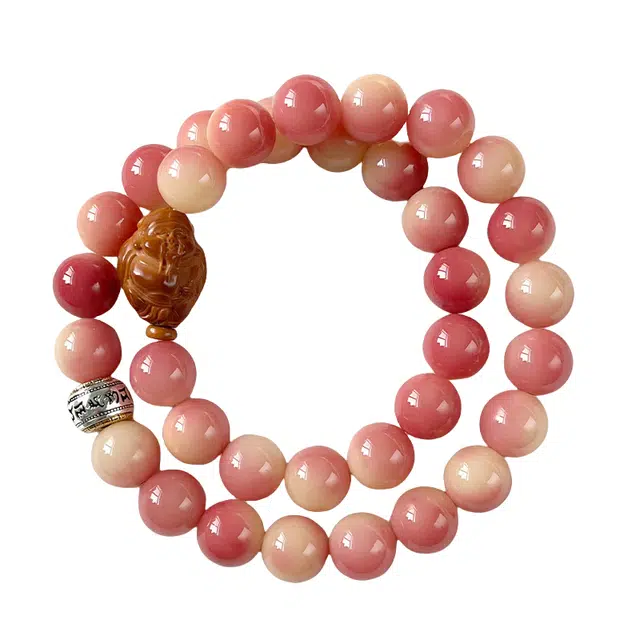 艾卡拉 乌梅子酱粉霞映财雕刻奶酪国风圆珠 菩提根 手串 男女同款情侣款