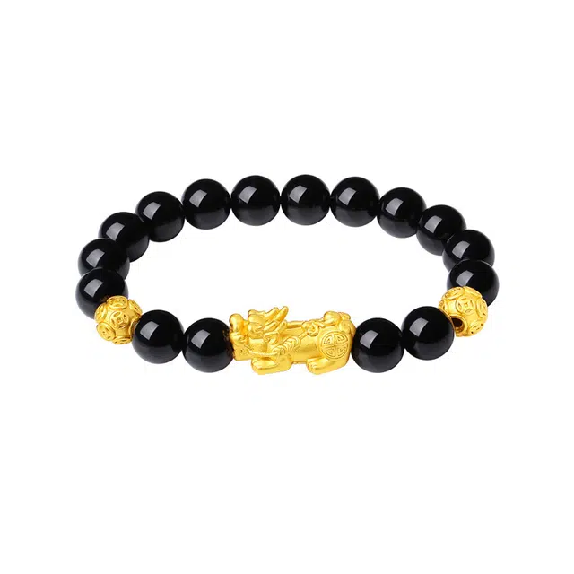 周百福 迎财貔貅铜钱珠 国风大气轻奢复古 八方来财招财进宝吞金兽高级感手饰 新中式国潮时尚百搭#好运 黑曜石 手串 男女同款情侣款