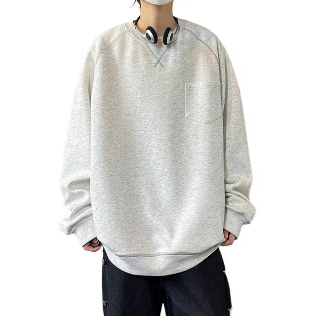 佐菲利 美式复古哈苏线拼接设计重磅圆领长袖打底休闲运动卫衣 男款