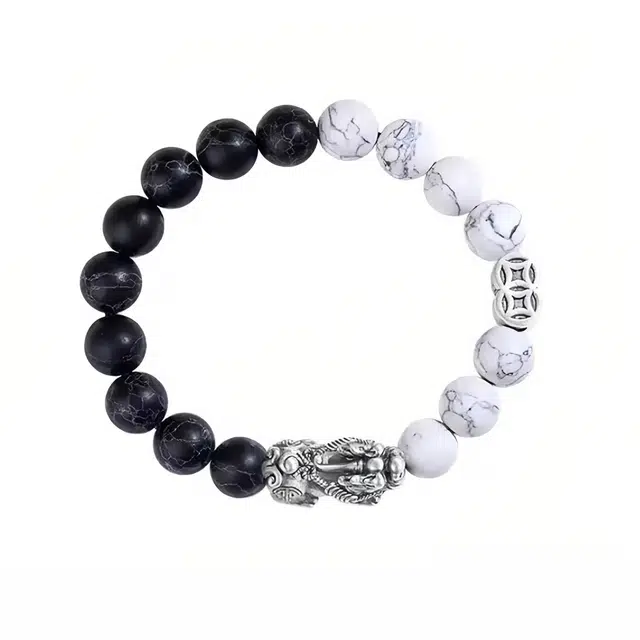 福柚 阴阳招财貔首饰 新中式国潮钱币招财生肖吞金兽转运珠绕指盘玩文玩串珠平安纳福小众可调节#好运 礼盒 合金 手串 男款