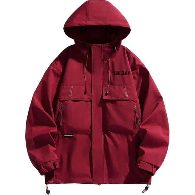 太子龍 山系户外连帽立体口袋多拉链登山服款宽松潮流百搭休闲工装防水外套男女同款夹克 男款