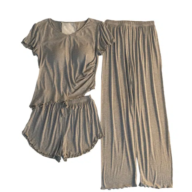 顶瓜瓜 夏季女透气舒适三件套家居服睡衣套装 女款